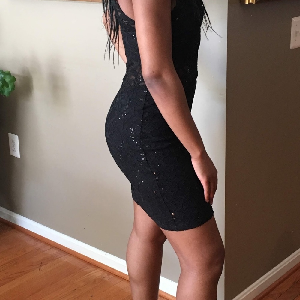 D104 LACE LITTLE BLACK  DRESS WITH SEQUINS